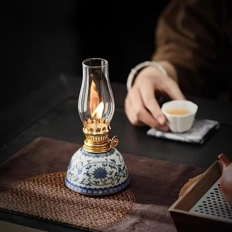Porcelain Butter Lamp Without Oil, Lamp Stand Ornament, Outdoor Camping Atmosphere Lamp, Indoor Decorative Ornament, Table Decoration, Valentines Day Gift, Lighting