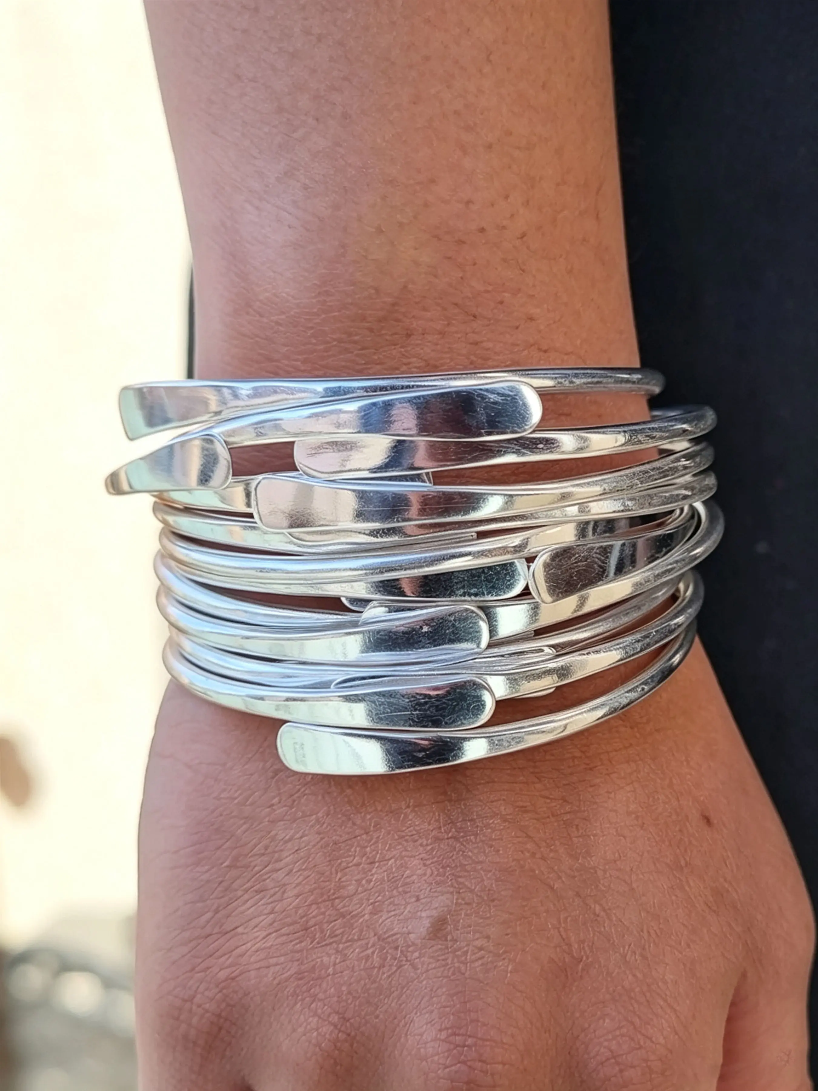 1Set Boho Style Handmade Silver Color Stackable Wrap Bracelets, Punk Plain Design, All Seasons Wear, Perfect for Daily and Party, Bohemian Bracelet