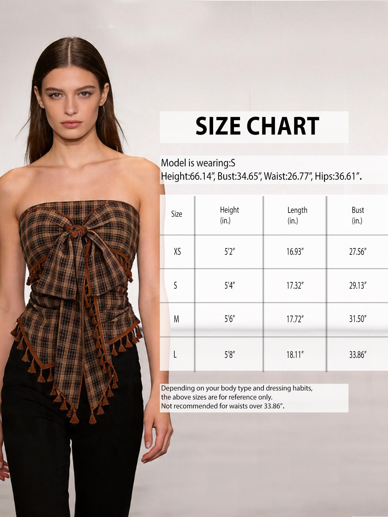 Women's French Vintage Plaid Fringe Trim Bow Design Short Tube Top, Bow Decor Cami, Perfect for Parties, Evening Events and Vacations, Elegant Style Top