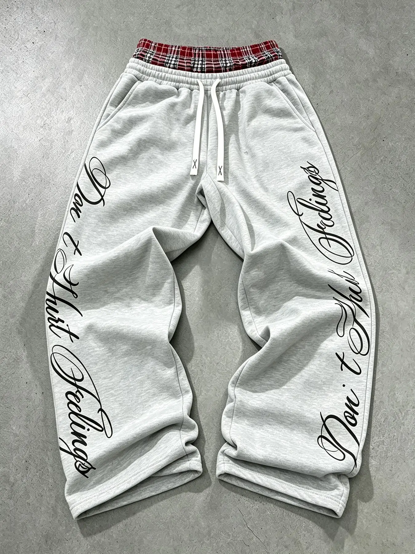 Men's Women's Vintage Y2K Streetwear Wide Leg Sweatpants, Plaid Double Layer Waist, Loose Fit Drawstring Long Pants, Urban Casual Wear Menswear