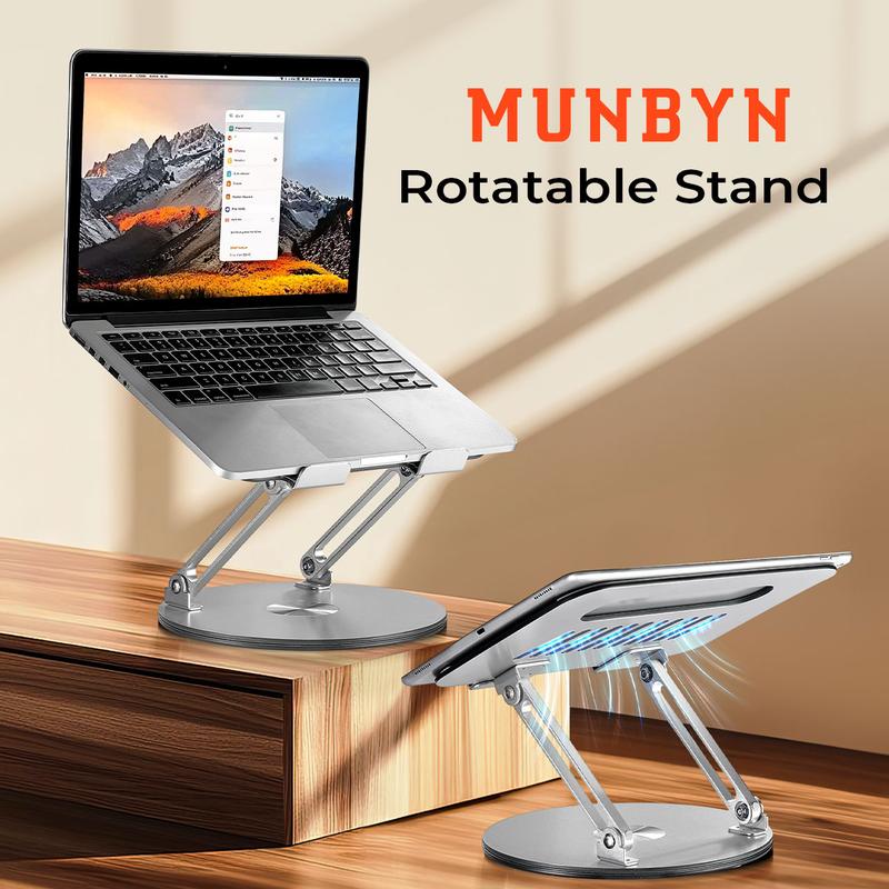 【Valentine’s Day Gifts – MUNBYN 360° Rotating Laptop Stand】Adjustable Foldable Aluminum Laptop Stand, 2-in-1 Multifunctional Laptop Stand Hub for Gaming laptop & Mobile stand,Gray
