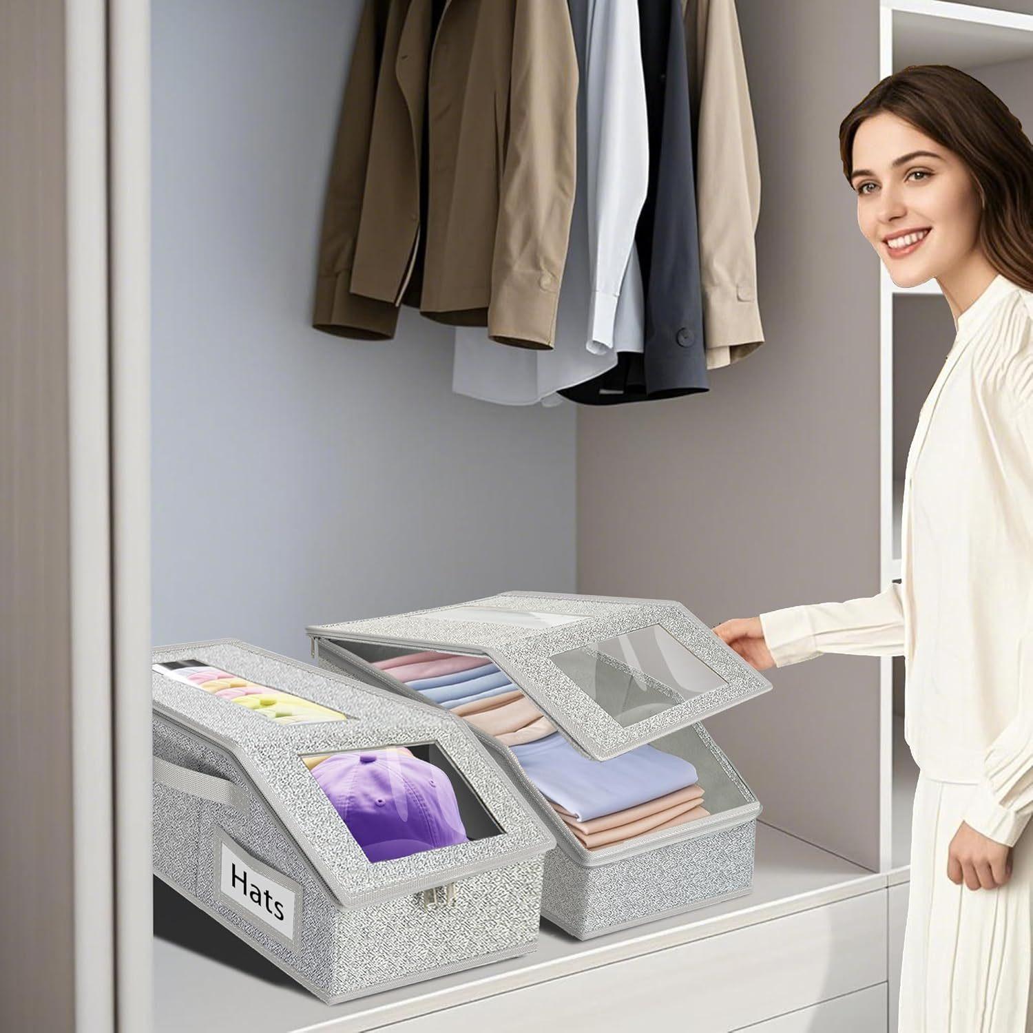 TikTok Shop Hat Storage Organizer Zipper Dustproof Large Capacity Stackable Baseball Cap Clear View Container