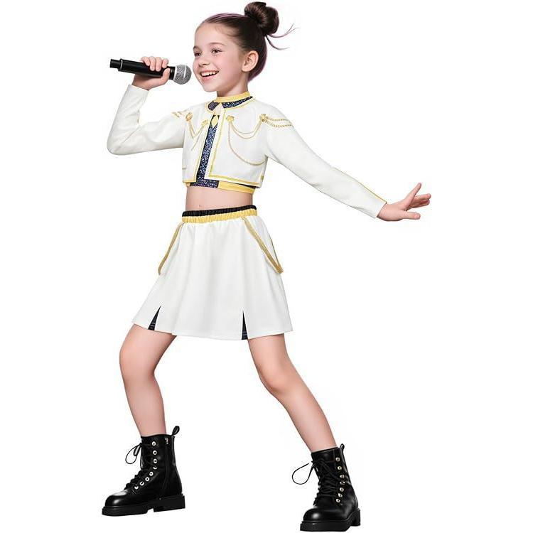 Girls' Viral Halloween Christams Dance Wear Set - Stylish KPop Look Costume with Adorable for Anime Hip Hop Stage Performances, Concerts, Birthdays, Polyester, Adorable Details