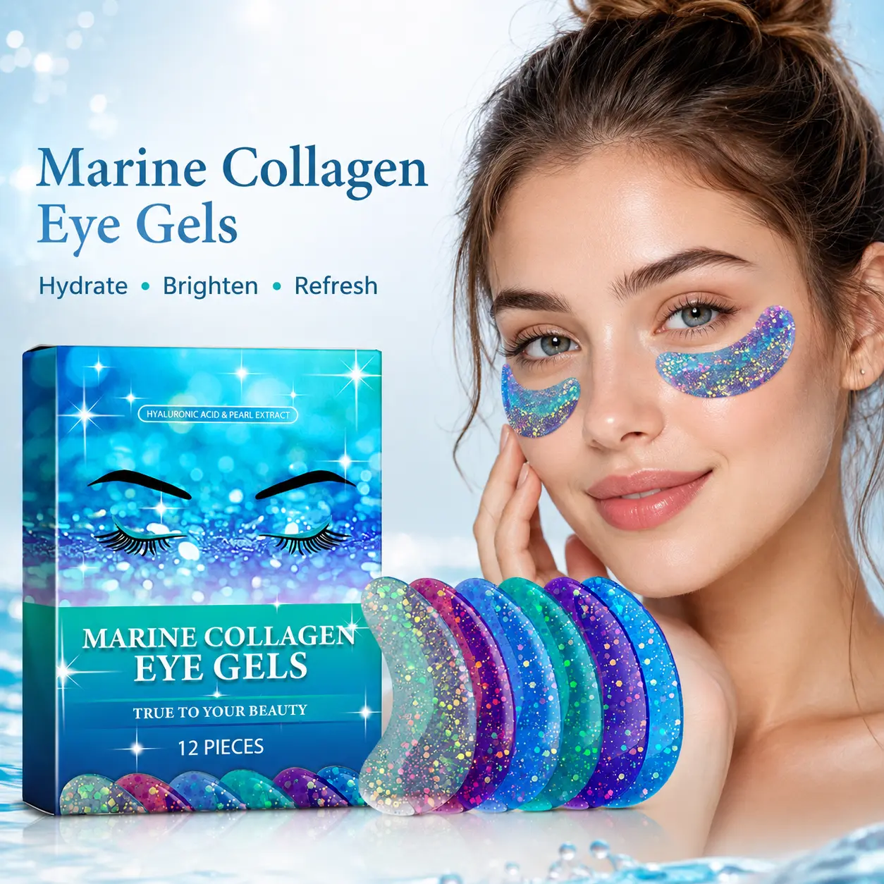Nourishing Marine Collagen Under‑Eye Gels, Skin‑Friendly Hyaluronic Acid Pearl Extract Eye Treatment Patches, Intensive Moisturizing, Softens Visible Fine Lines, Rejuvenates Dull Eye Skin, Perfect For Daily Home Use For Men Women With Fatigued Aging Eye S