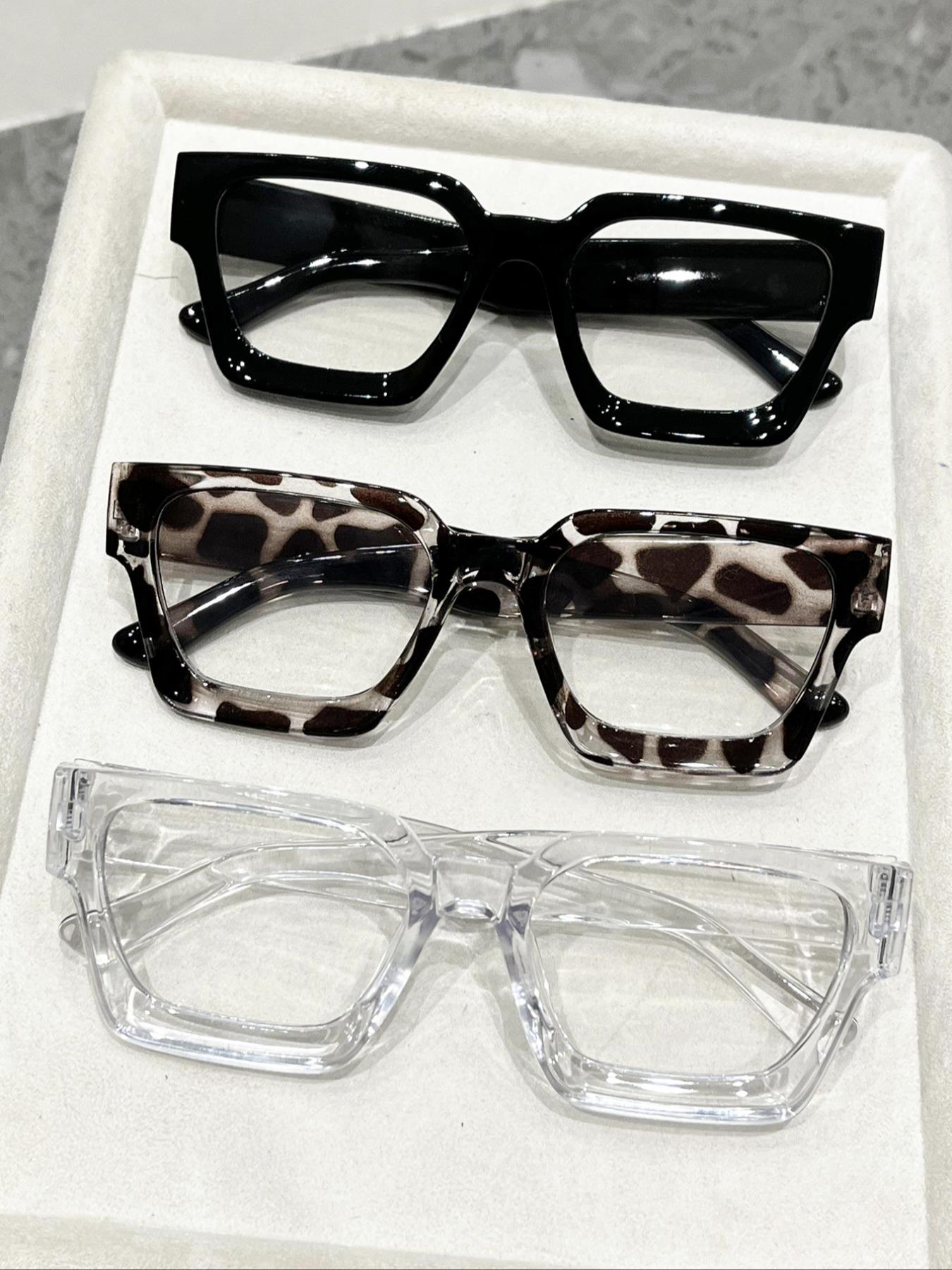 Classic Elegant Unisex Non-Prescription Glasses, Square Leopard Pattern, Casual Style, Leopard Pattern Eyeglasses, Stylish Square Frames, Suitable for Daily Life, Office, Leisure Activities