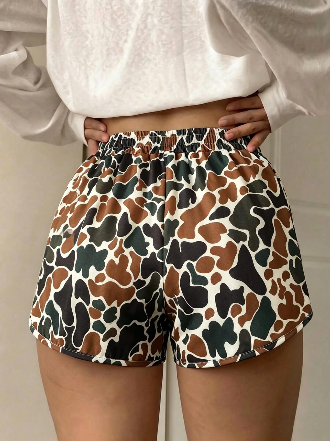 Women's Camo Print Elastic Waist Shorts, Camouflage Print Shorts, Casual Comfy Breathable Shorts for Daily Wear, Ladies Bottoms for All Seasons