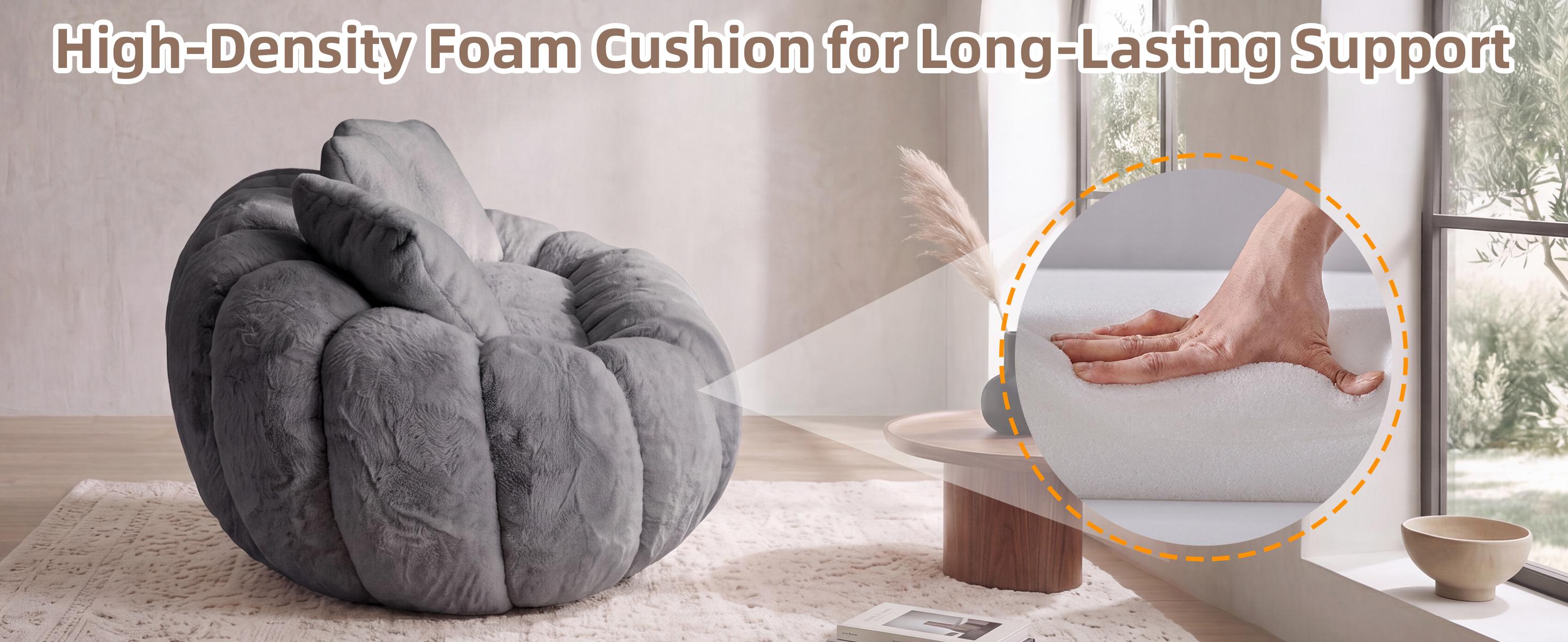 Fluffy Bean Bag Loveseat, Cloud Giant Bean Bag Couch for Adults with Filling and 3 Pillow, Soft Faux Fur Floor Sofa & Cozy Reading Chair for Bedroom, Living Room, Apartment (Grey, Lovesear)