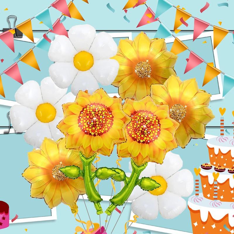 Natural Style Daisy Sunflower Foil Balloons, Multi Shape Kit for Wedding Decor, Anniversary Celebration, Festival & Party Supplies