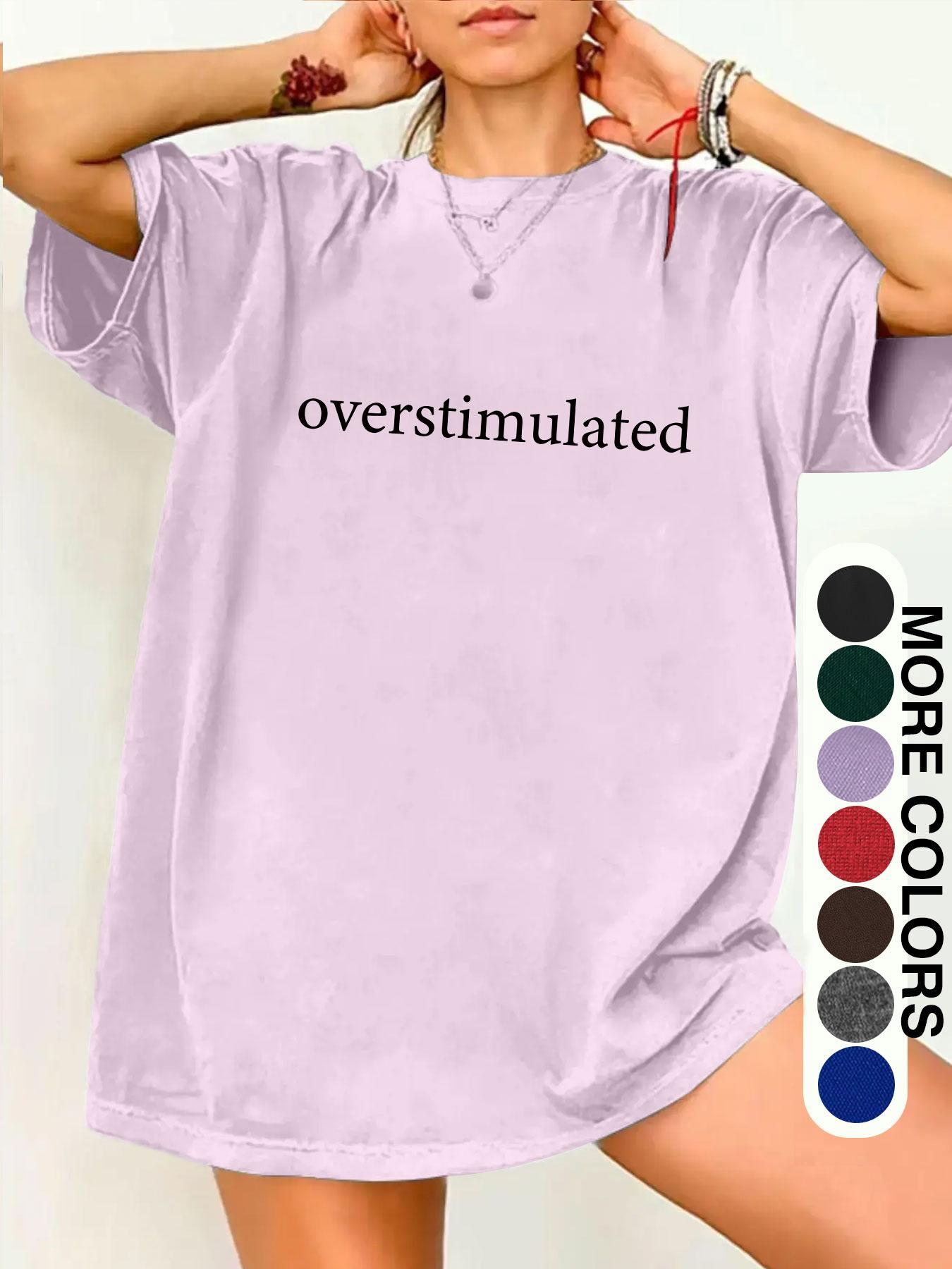 Unisex Graphic Tee, Casual Letter Print Drop Shoulder Half Sleeve Round Neck T-Shirt , Fashion Women's Top for Daily Wear