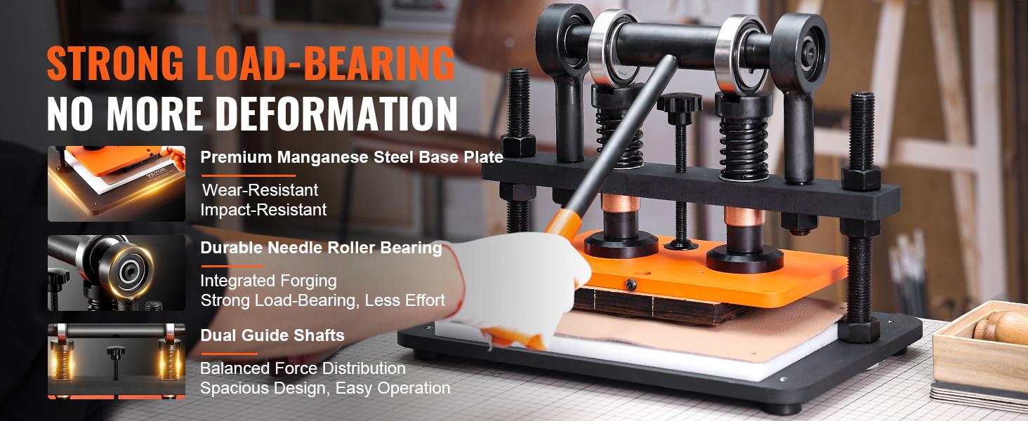 VEVOR Leather Cutting Machine, 10.2x 5.9 in Embossing Plate Manual Die Cutter, 0.47 in Pressure Stroke Dual Guide Shafts Die Cut Machine, Leather Embossing Machine for Various of Materials