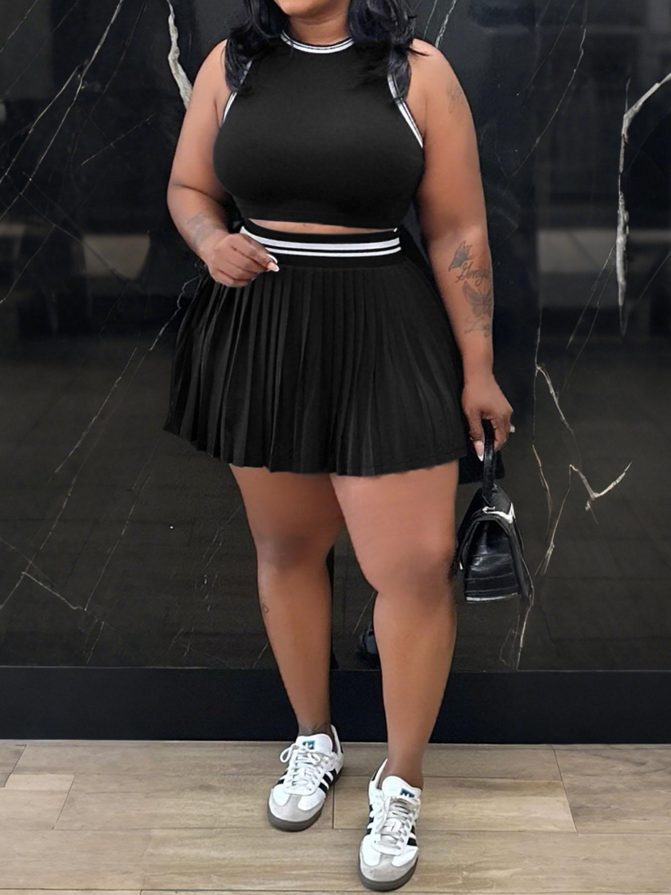 Women's Cute Two-Piece Set, Fashionable Casual Crop Top & Skirt, Sleeveless Short Vest, All-Season Tight-Fit Design