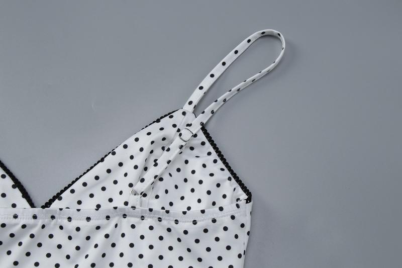 Women's Polka Dot Print V Neck Sleeveless Cami Top, Colorblock Lace Trim Sexy Backless Adjustable Straps Camisole Tank Top, Party Club Date Holiday Daily Casual Crop Tank Tops For Ladies All Seasons Summer Fashion Clothes Wear