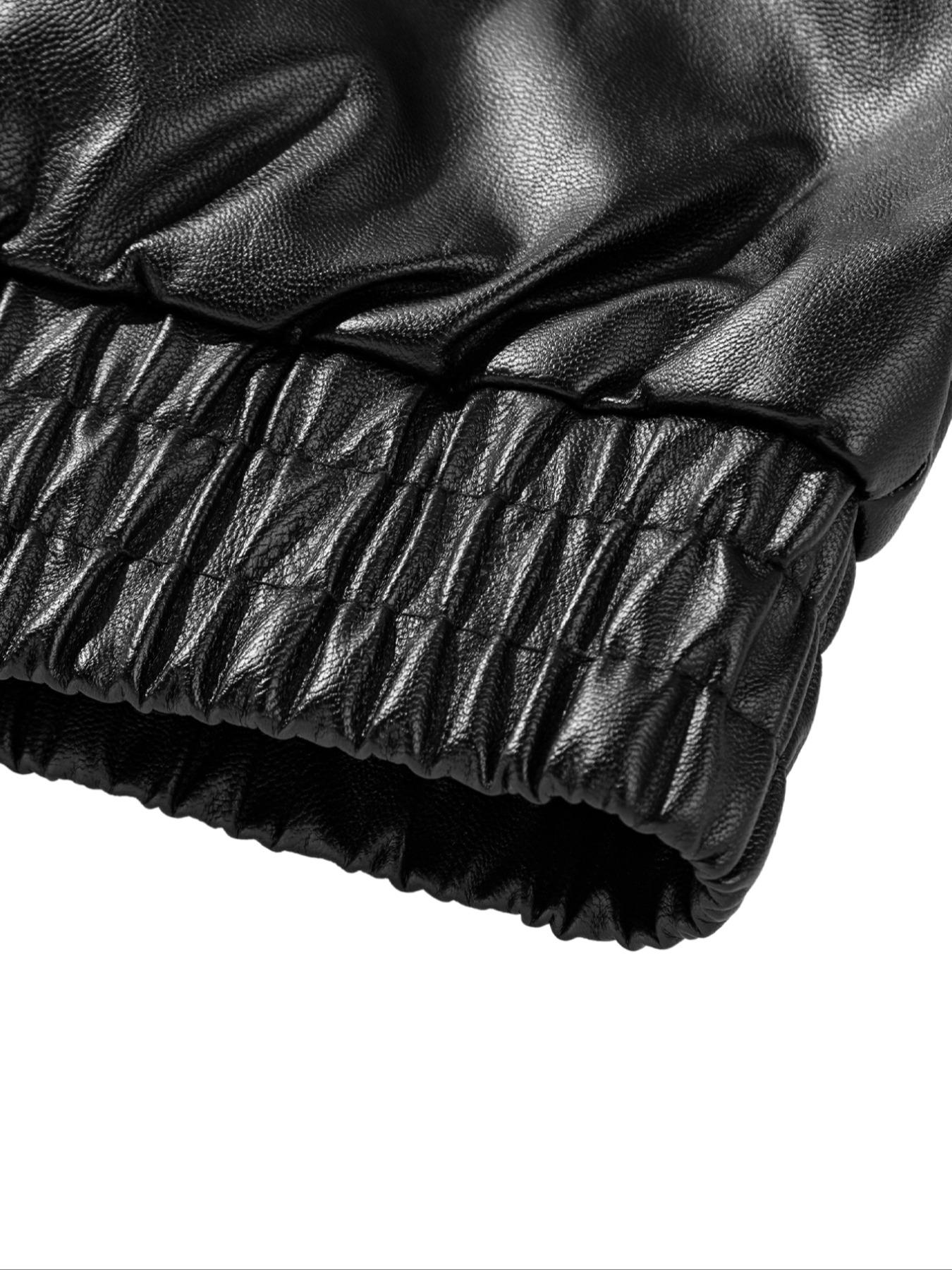 Men's PU Leather Long Sleeve Fitted Jacket with Large Double Pockets, Waterproof Windproof Slim Fit Coat, Casual Fashion for Spring & Fall Seasons