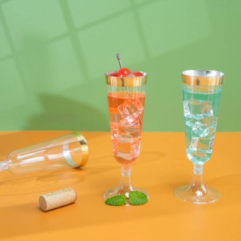I00000 Silver Rim / Gold Rim Plastic Champagne Flutes Set Include 5 Oz Fancy Champagne Glasses  for Wedding ,Party,Birthday
