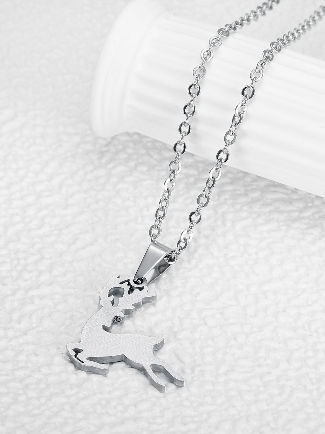 Christmas Elk Pendant Necklace, Stainless Steel Material, Christmas Accessories, Holiday Gifts