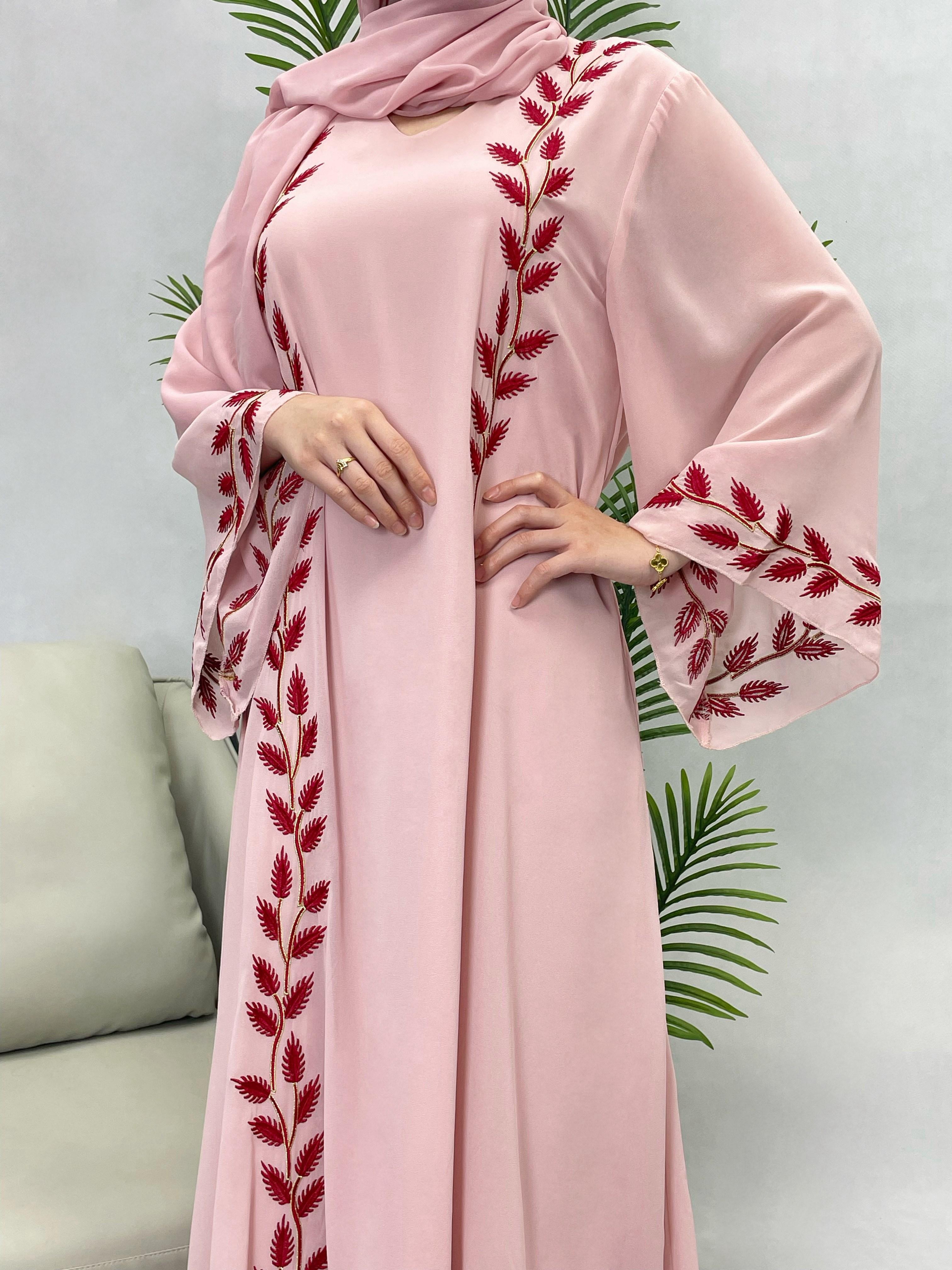 CL14 Unique and exquisite embroidery design abaya, chiffon abaya, two piece set, summer abaya,Muslim robe Modesty Maxi Formal Women Chic Beige【Fashionweek】