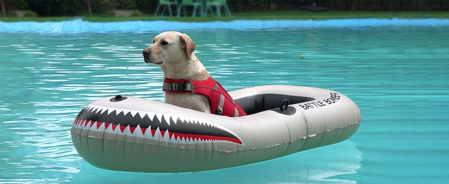 Kuoser Dog Life Jacket with Reflective Stripes, Adjustable High Visibility Dog Life Vest Ripstop Dog Lifesaver Pet Life Preserver with High Flotation Swimsuit