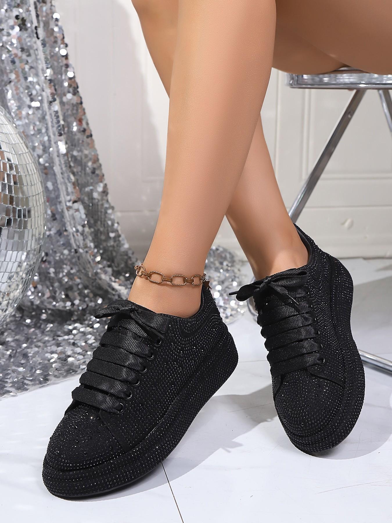 Full Diamond Thick Sole Sport Casual Shoes, Unique Design Handmade Embellished Luxury Thong Dad Sneakers, Party Banquet Multi-Scene Cool Women's Shoes