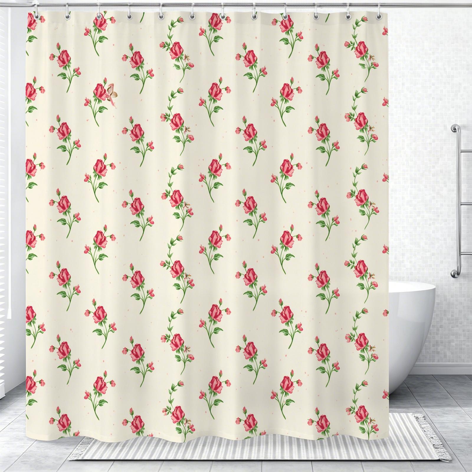 Vintage Pink Carnation Floral Waterproof Shower Curtain, Easy to Install, Perfect for Home, Hotel & Dorm Bathroom Decor