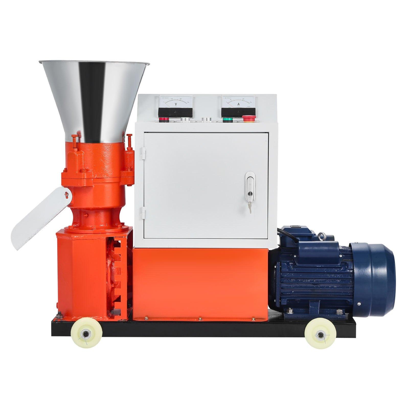 VEVOR Feed Pellet Mill Machine, 4 mm Animal Feed Pellet Making Machine, 3KW 240V Animal Food Granulator Mill Machines with 3 Pressure Rollers 4 Wheels, Ideal for Poultry, Livestock, Farm Animals