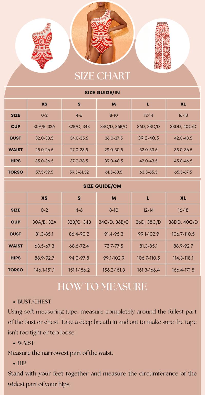 FLAXMAKER Women's One Shoulder Ethnic Print One-Piece Swimsuit and Matching Cover Pants Set Swimwear Bathing Suit Stylish Beachwear #TikTokShopBlackFriday