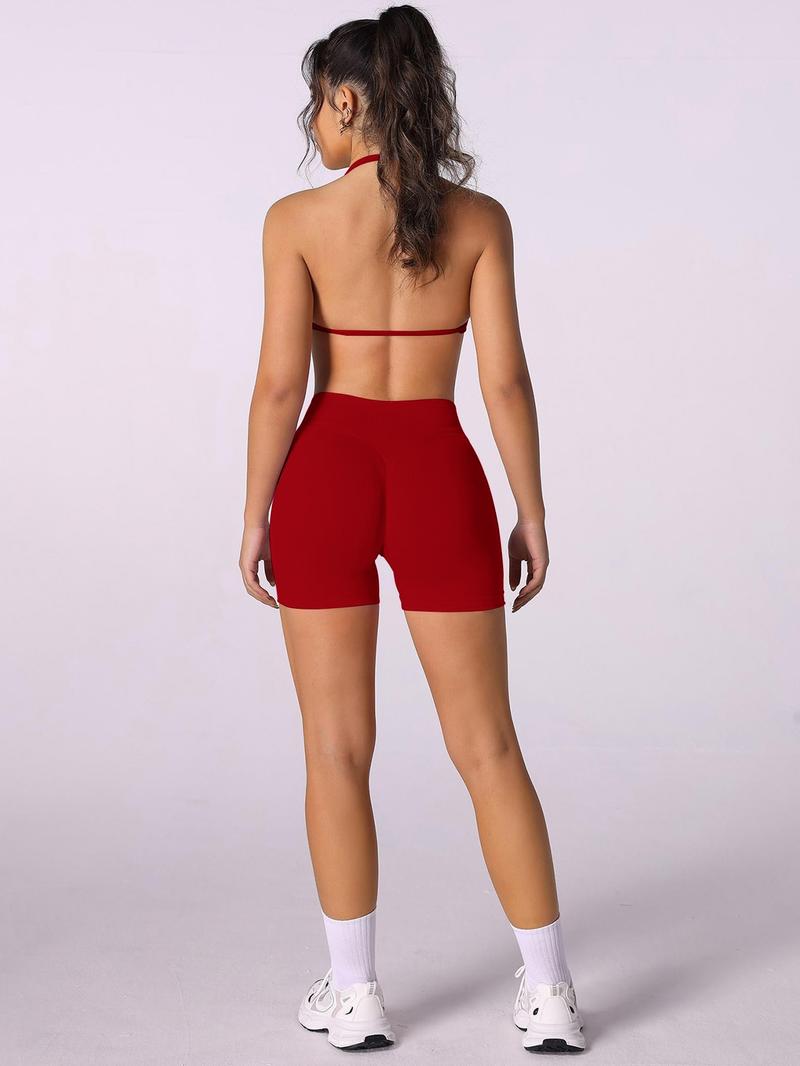 Women's Solid Backless Sports Bra, Breathable Comfortable Strappy Wireless Sports Bra, Ladies Sportswear for Indoor Outdoor Wear, Strappy Sports Bras