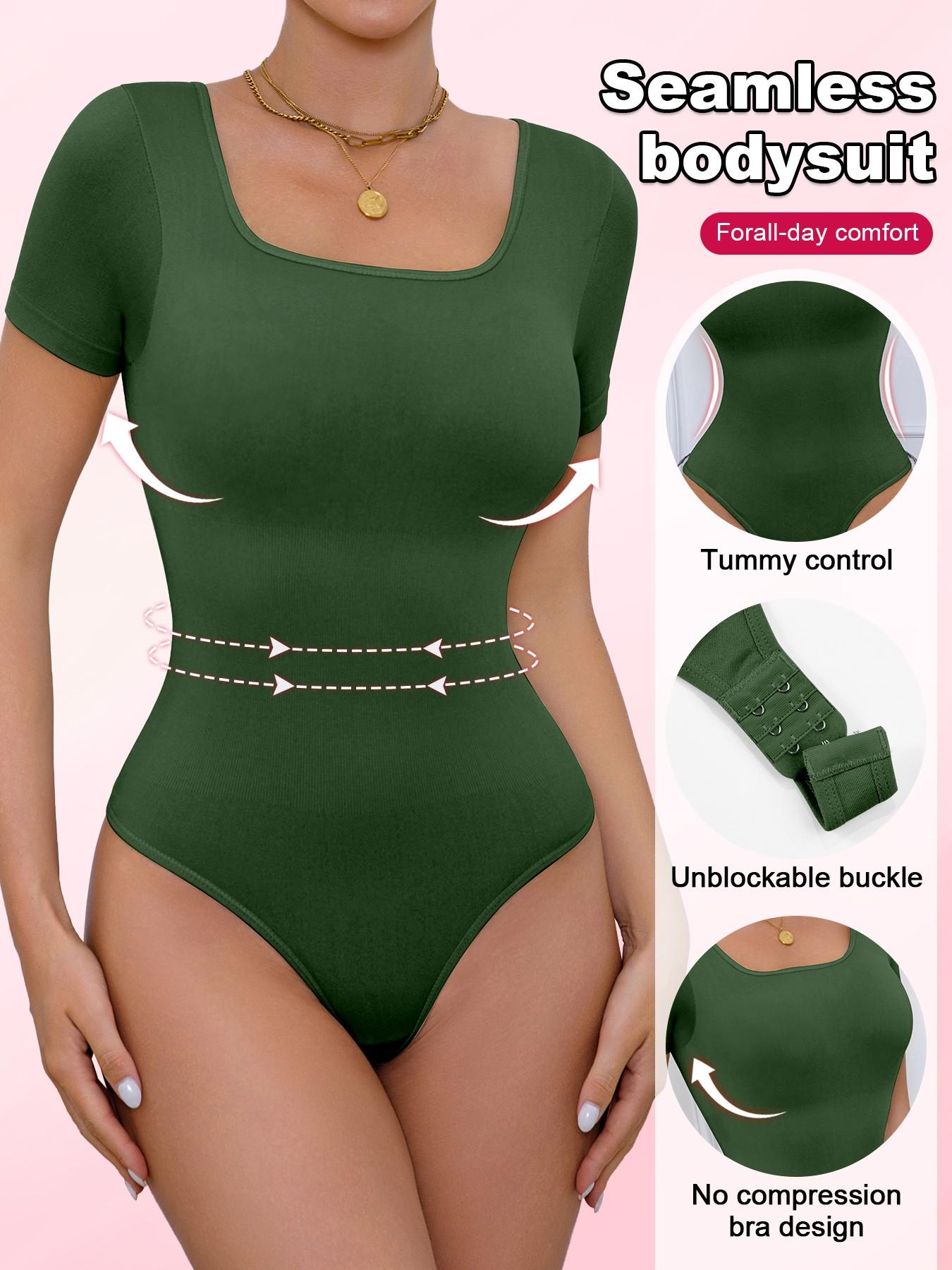 Women's Seamless Shapewear Bodysuit Set, Slimming Waist Abdomen Control Short Sleeve Crop Bodyshaper, All Seasons Minimalist Style