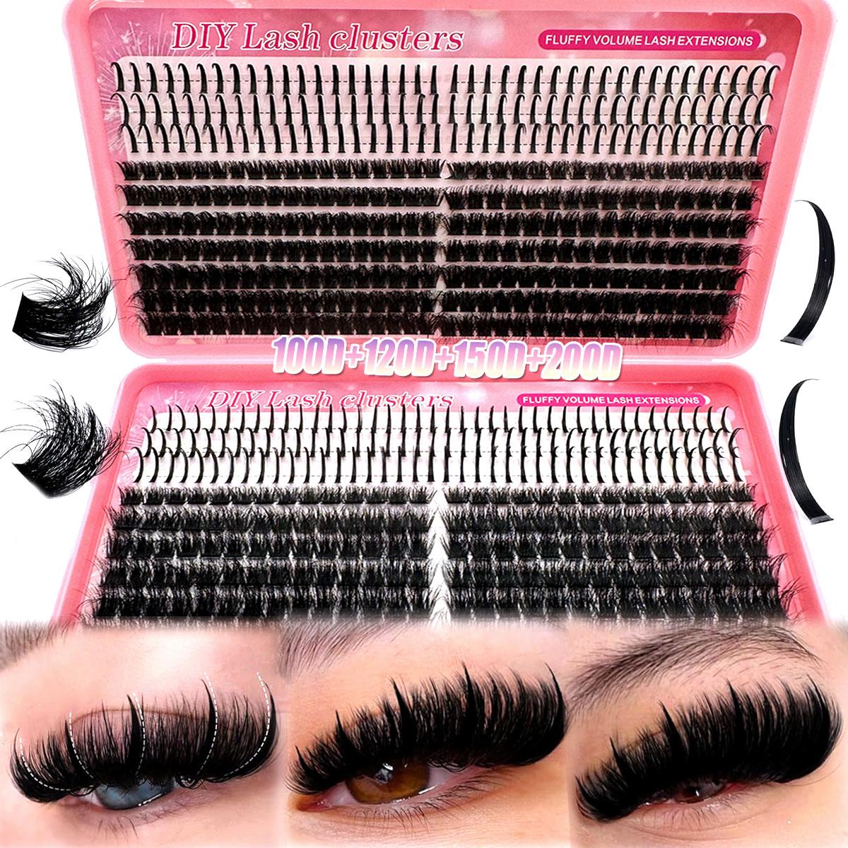 200D/150D/120D/100D/80D/60D/50DUniversal Eyelash Bundles 5-In-1 Set, Long 8-16mm Lashes for DIY Extensions, Perfect for Daily Makeup & Cosplay Events，suitable for daily life&weddings&dates&parties&music festivals&Halloween use, Lashes Clusters Kit
