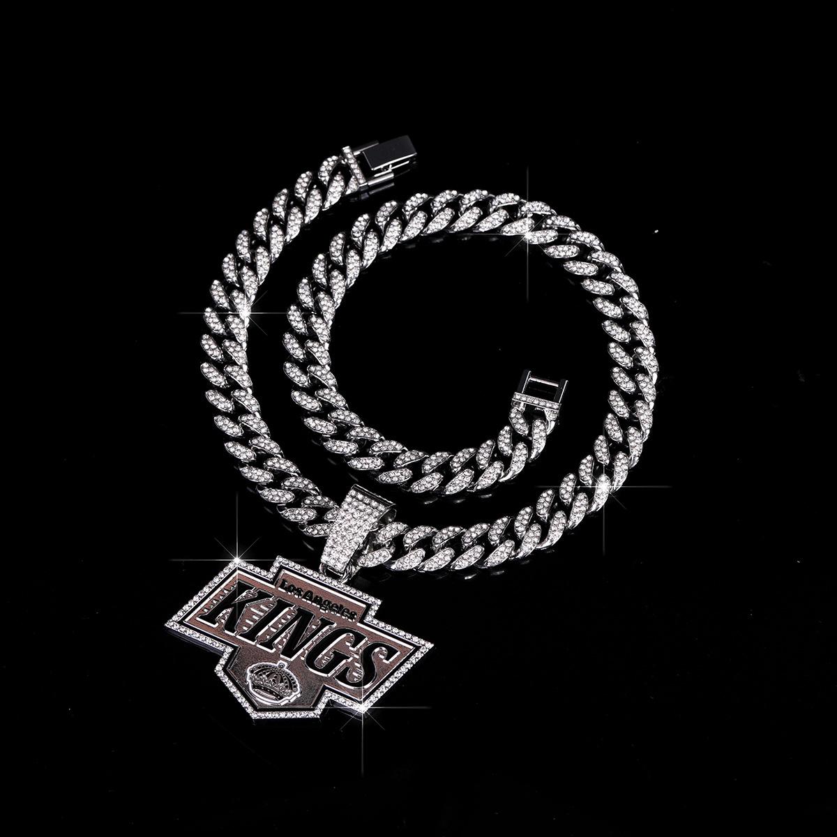Fashionable Oil-drip NHL Ice Hockey Kings Team Pendant Necklace Hip-hop Full Diamond Cuban Chain Necklace