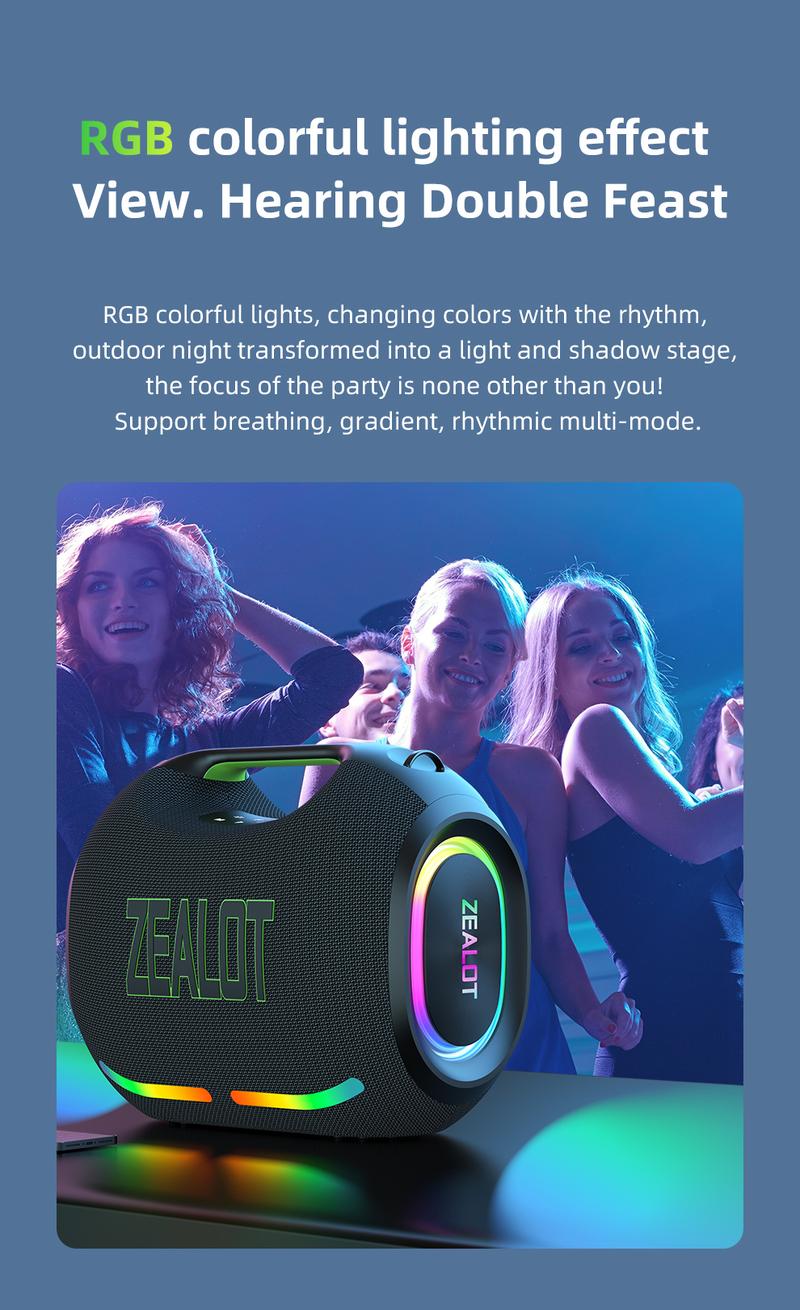 250【ZEALOT】Portable wireless speaker high ,fidelity sound and audio, desktop Bluetooth speaker surround sound, TWS pairing, 48000 long battery life, supports USB/TF card/AUX/BT smartphones. Ideal choice for family/car/party/camping/gift giving