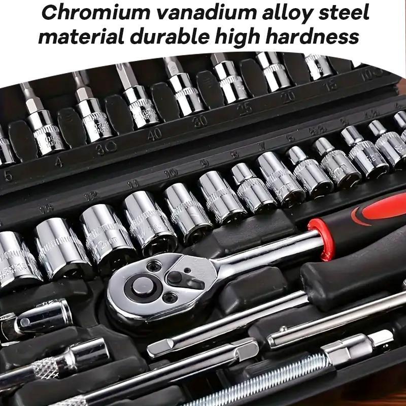 46Pcs Wrench Set with Socket Kit, manual toolboxes for car and mechanical maintenance, Includes Ratchet Set, Storage Case, Drill Socket & Extension - Durable Stainless Steel Tools for Home and Auto Repair