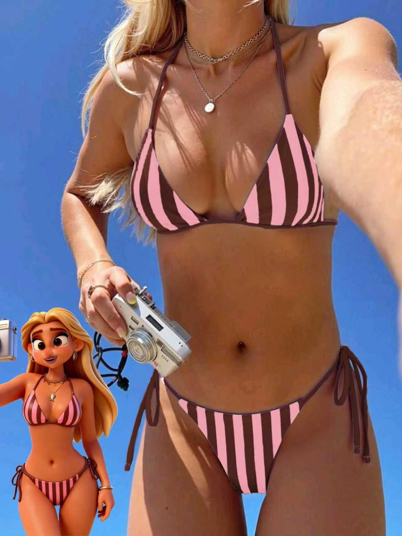 Women's Sexy Fashion Two-Piece Swimsuit, Summer Beach Bikini Set, Random Print, Casual Style, Polka Dot Pattern, All Seasons, Stripe Bikini