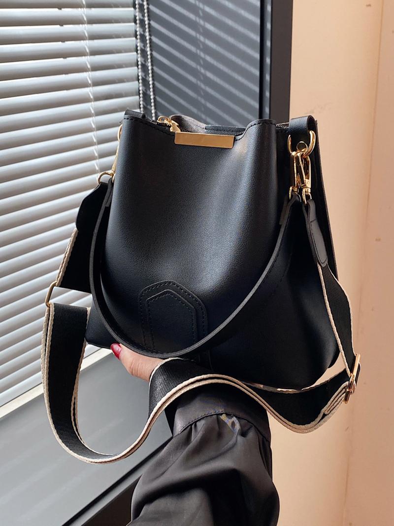Women's Elegant PU Leather Bucket Bag, Fashionable Vintage Classic Texture Shoulder Bag with Wide Strap, Casual Versatile Crossbody Bag for Work, Commuting, Dating, Shopping and Daily Use