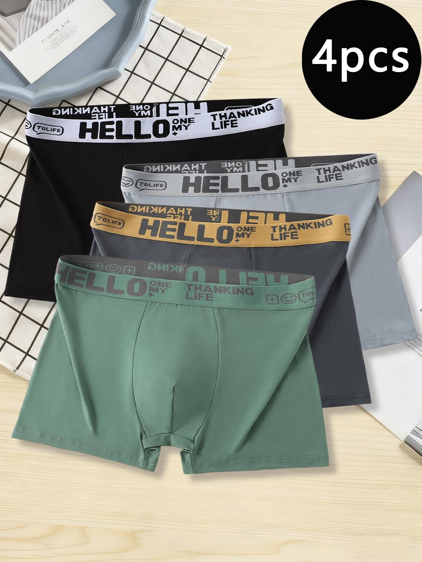 4-Pack Men's Boxing Underwear, Ice Silk Breathable Low-Rise Trunks, Comfortable Stretch Daily Wear, Solid Pattern, All Seasons