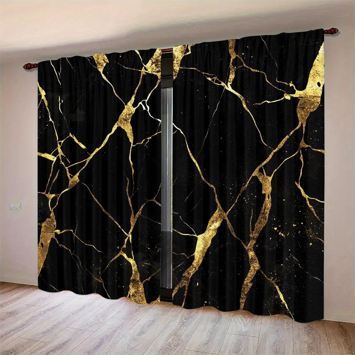 High-Quality Polyester Curtains Set, Durable Fashionable Daily Accessories, Marble Pattern Design, Living Room & Bedroom Decor