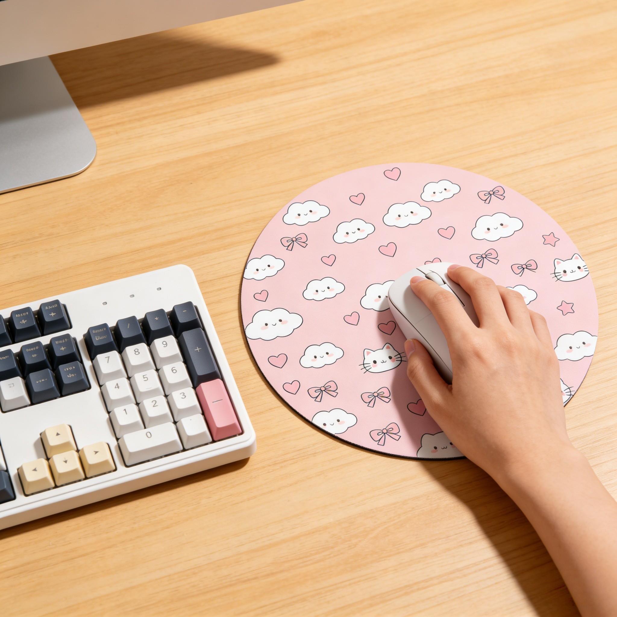 Fashion Cloud Round Mouse Pad, Anti-Slip Rubber Base, Gaming Mouse Pad, Office Desk Mat, Gift for Girls and Women, 7.87 Inches
