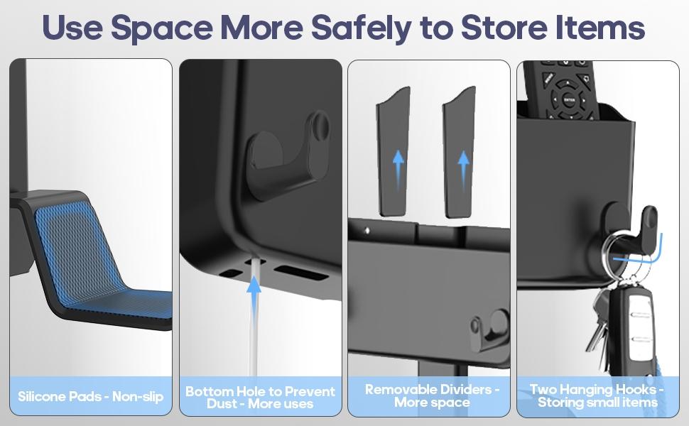 Adhesive Remote Control Holder Wall Mount with Headset Hanger, 3 in 1 Organizer TV/Fan Remote Caddy with Hook for Headphone, No Drill Controller Storage Bracket, Bed Wall Rack