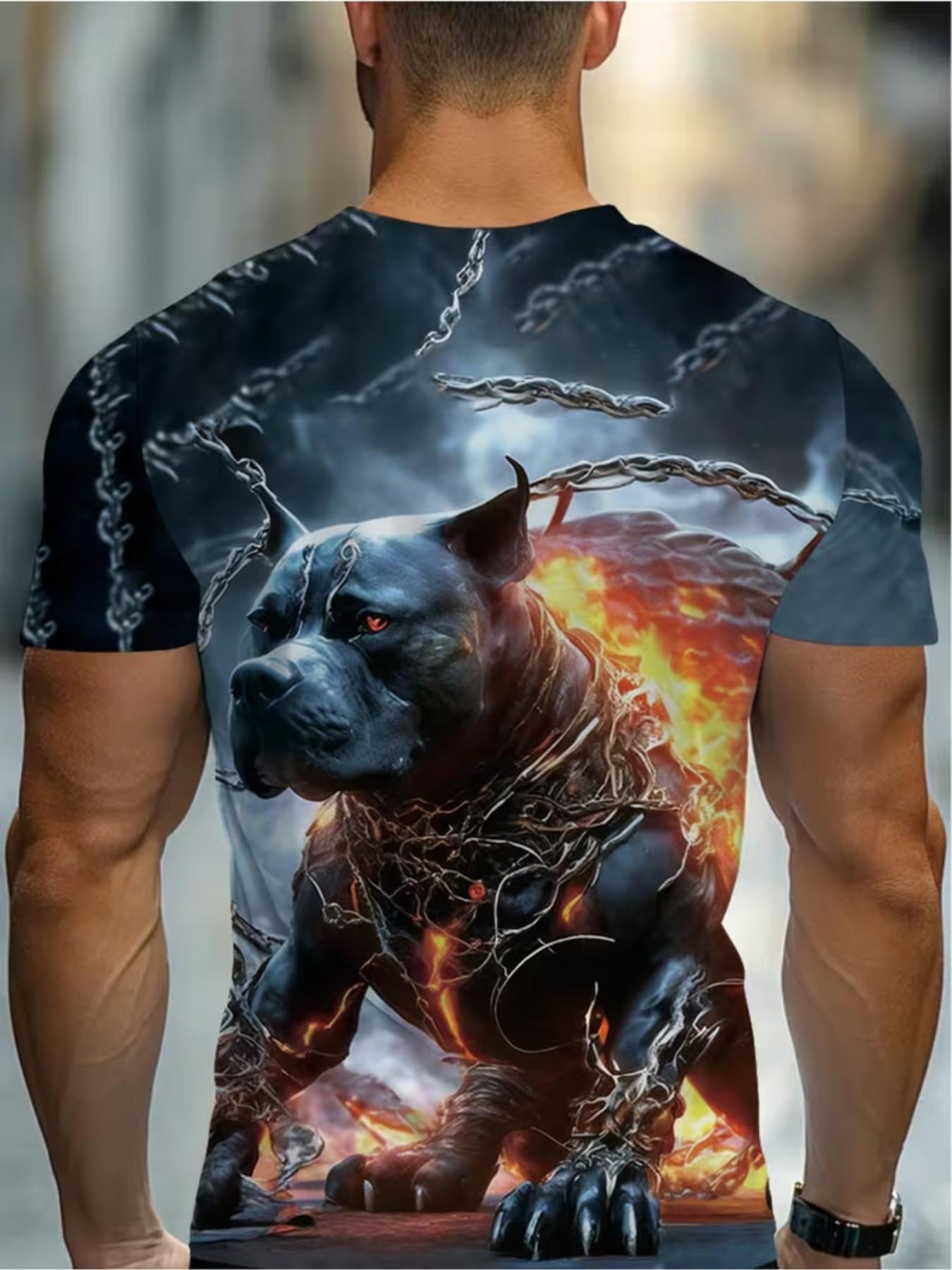 Men's Hot Dogue 3D Print T-Shirt, Vibrant Round Neck Short Sleeve, Summer Casual Art Pattern Tee, Holiday Gift Idea