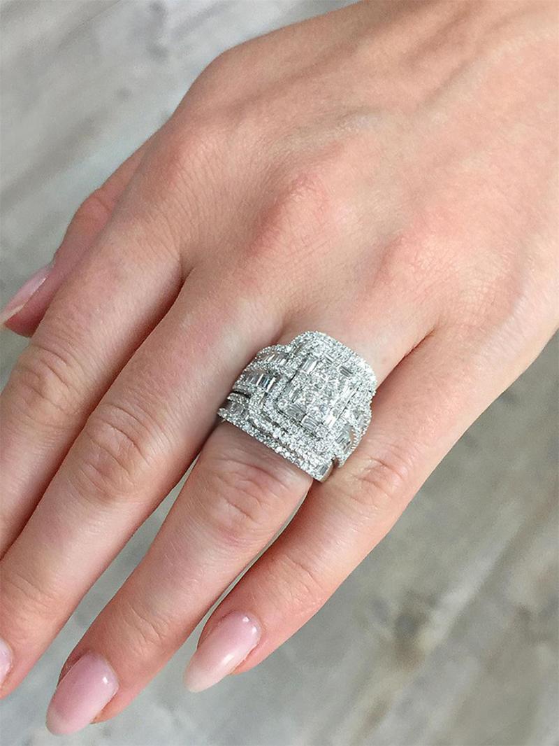 2 Pcs/Set Charm Cubic Zirconia Artificial Zircon Statement Ring For Women For Wedding Engagement Party Jewelry Valentine's Day Gift