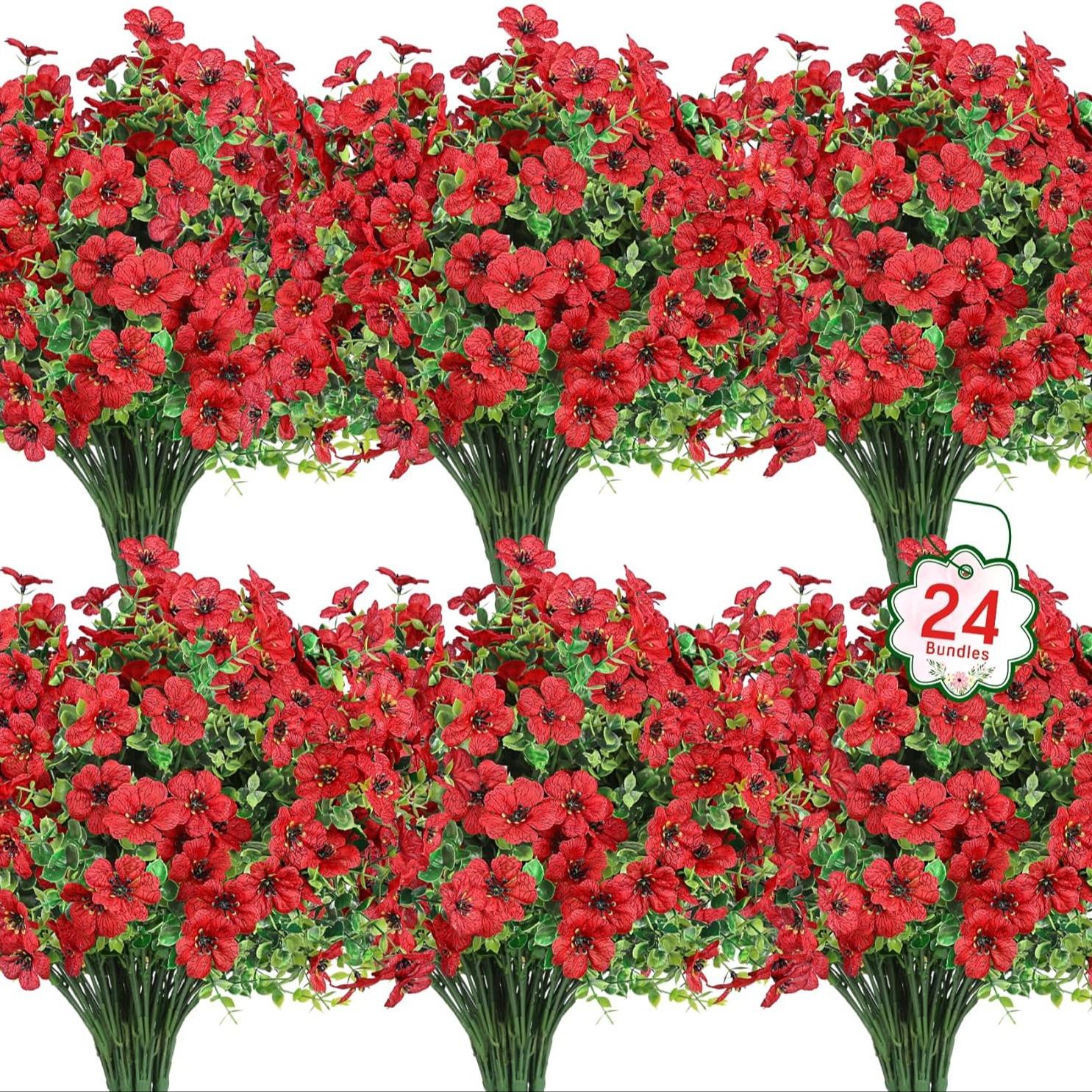 Artificial Flower ( 12/24pcs/set ) ，Mixed Color UV Resistant Fake Flower, Decorative Faux Flower Plant for Home & Garden & Yard，Outdoor Flowers,home decor（without Pot）