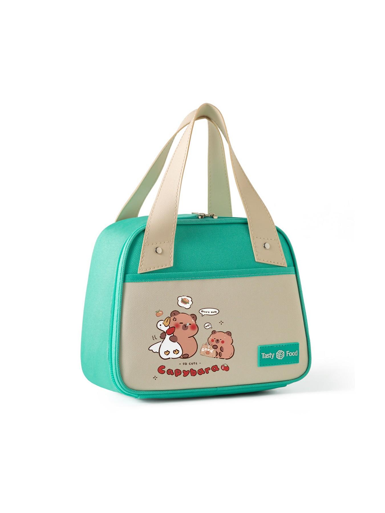 1PC Cartoon Capybara Thermal Lunch Box Bag, Portable Insulated Cooler Bag for Work & School