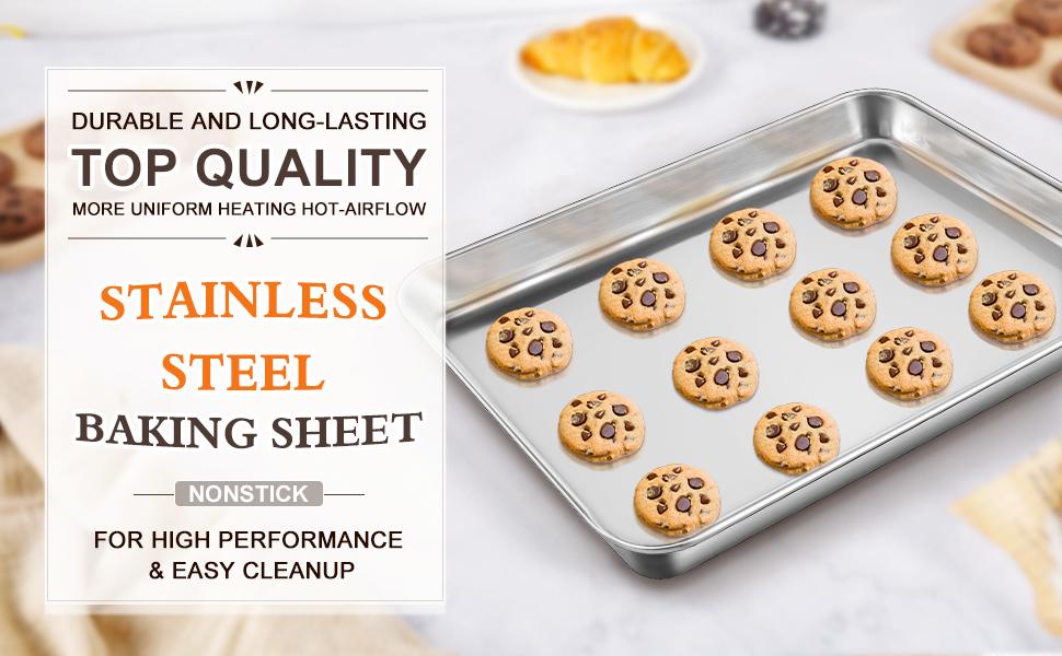 Baking Sheet Set of 3, Stainless Cookie Sheets for Baking, 12/16/17.5 Inch, Thicker and Firmer Baking Pans Set, Rust & Warp Resistant & Nonstick, Nontoxic&&Easy