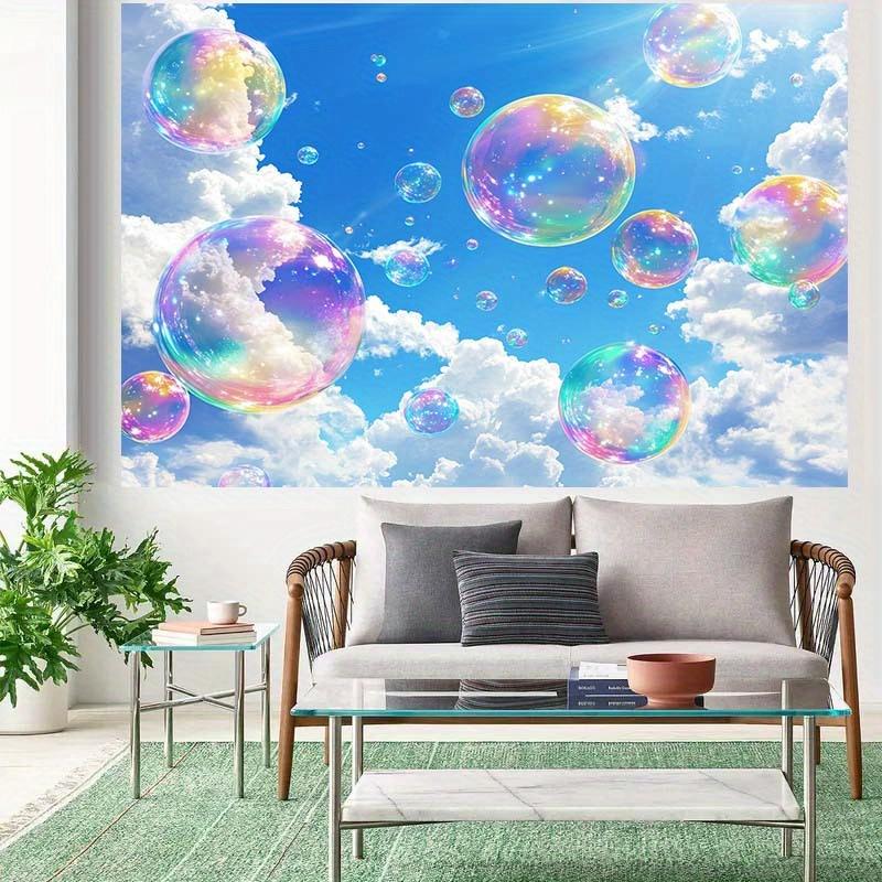 2D Flat Banner, 1pc Sky and Cloud Backdrop with Colorful Soap Bubbles - Blue Sky Photography Background, Suitable for Parties, Events, and Celebrations, Polymer Material, Multiple Sizes Available, Perfect for Bir