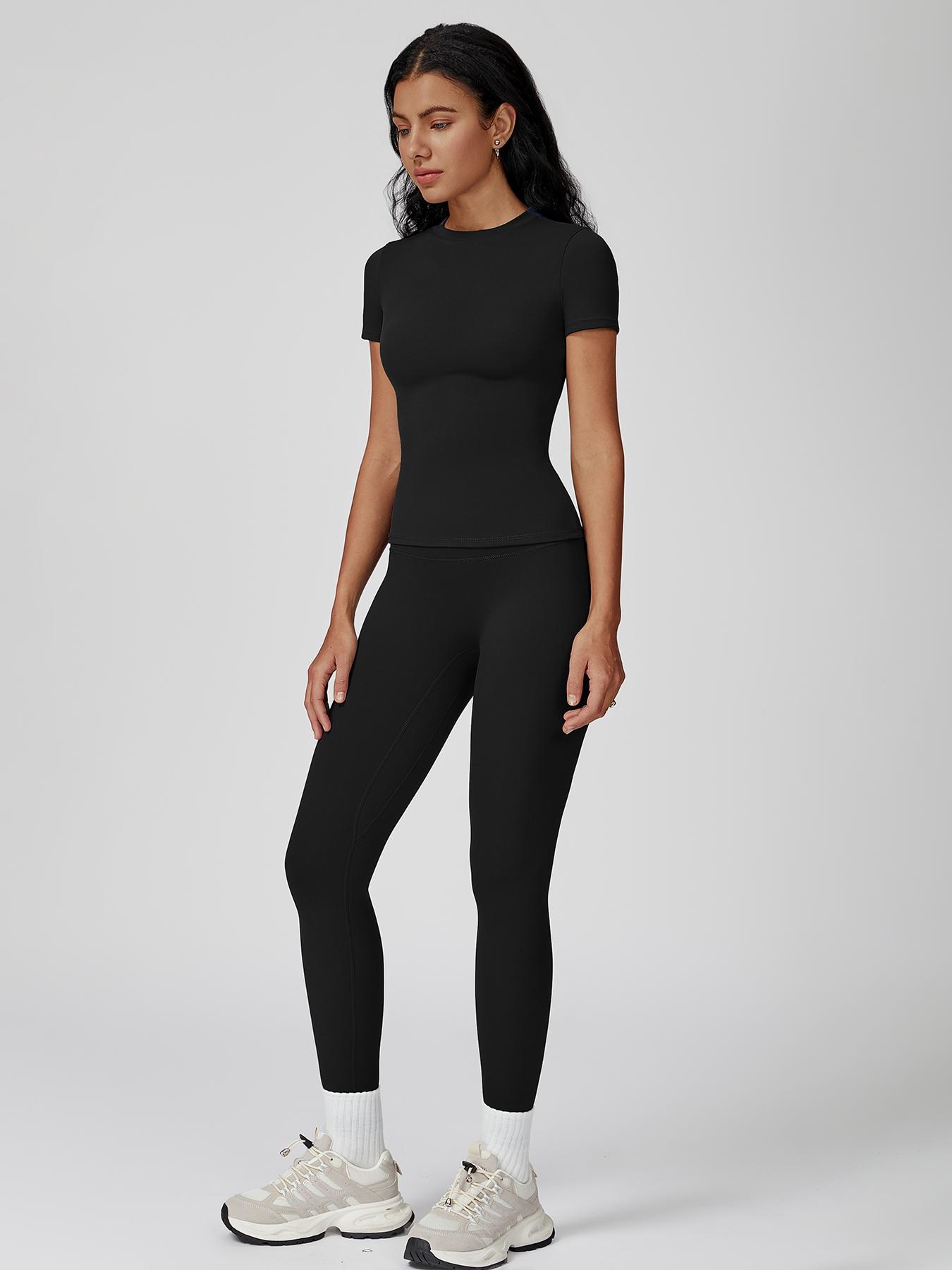 Women's Yoga Short Sleeve Tight-Fitting Outdoor Cycling Running Sportswear Set, Comfortable Stretchy Activewear for Women, Workout Running Clothes