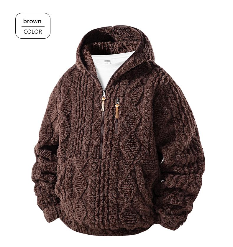 Men's Warm relaxed fit outer Jacquard Fabric Loose-Fit Full-Zip Hoodie Jacket - Plush Texture Plain Hooded Outer Coat with Decorative Zipper Pull, Kangaroo Pockets, for Outdoor Indoor, Urban Commute, Menswear Tops Men's Warm relaxed fit outer Jacquard Fabric Loose-Fit Full-Zip Hoodie Jacket - Plush Texture Plain Hooded Outer Coat with Decorative Zipper Pull, Kangaroo Pockets, for Outdoor Indoor, Urban Commute, Menswear Tops