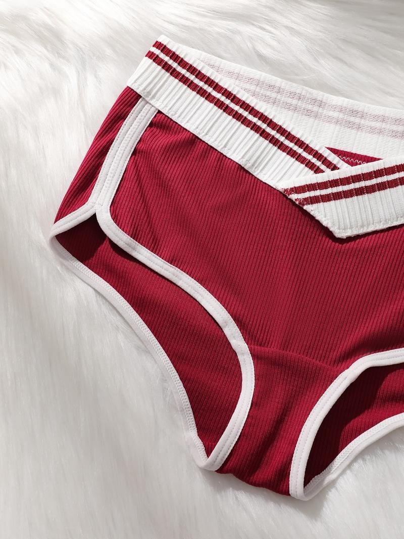 Women's Striped Underwear Set, Wide Waistband Sport Style, Multi-Color Comfortable Breathable, Elastic Fit, Suitable for All Seasons