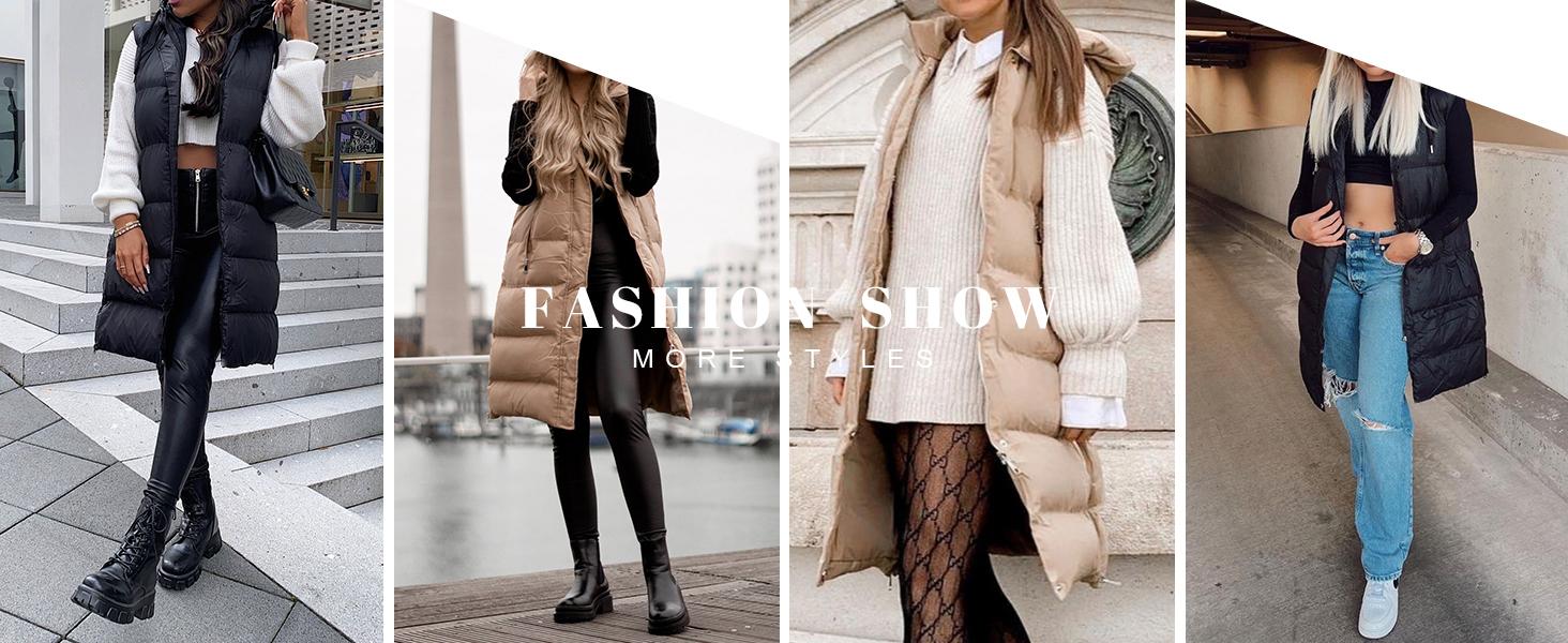 Goranbon Women Long Vest Solid Color Sleeveless Hood Winter Puffer Vest Outwear