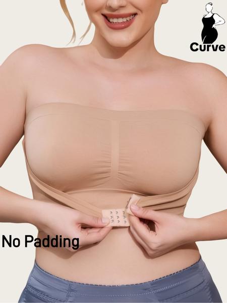 【Plus Size】 Solid Color Push Up Strapless Bra, Women's Comfortable Breathable Soft Bra,Front Chest Buckles Design,Women's Lingerie for All Seasons,Ladies Knitted Underwear For Daily or any Occasion