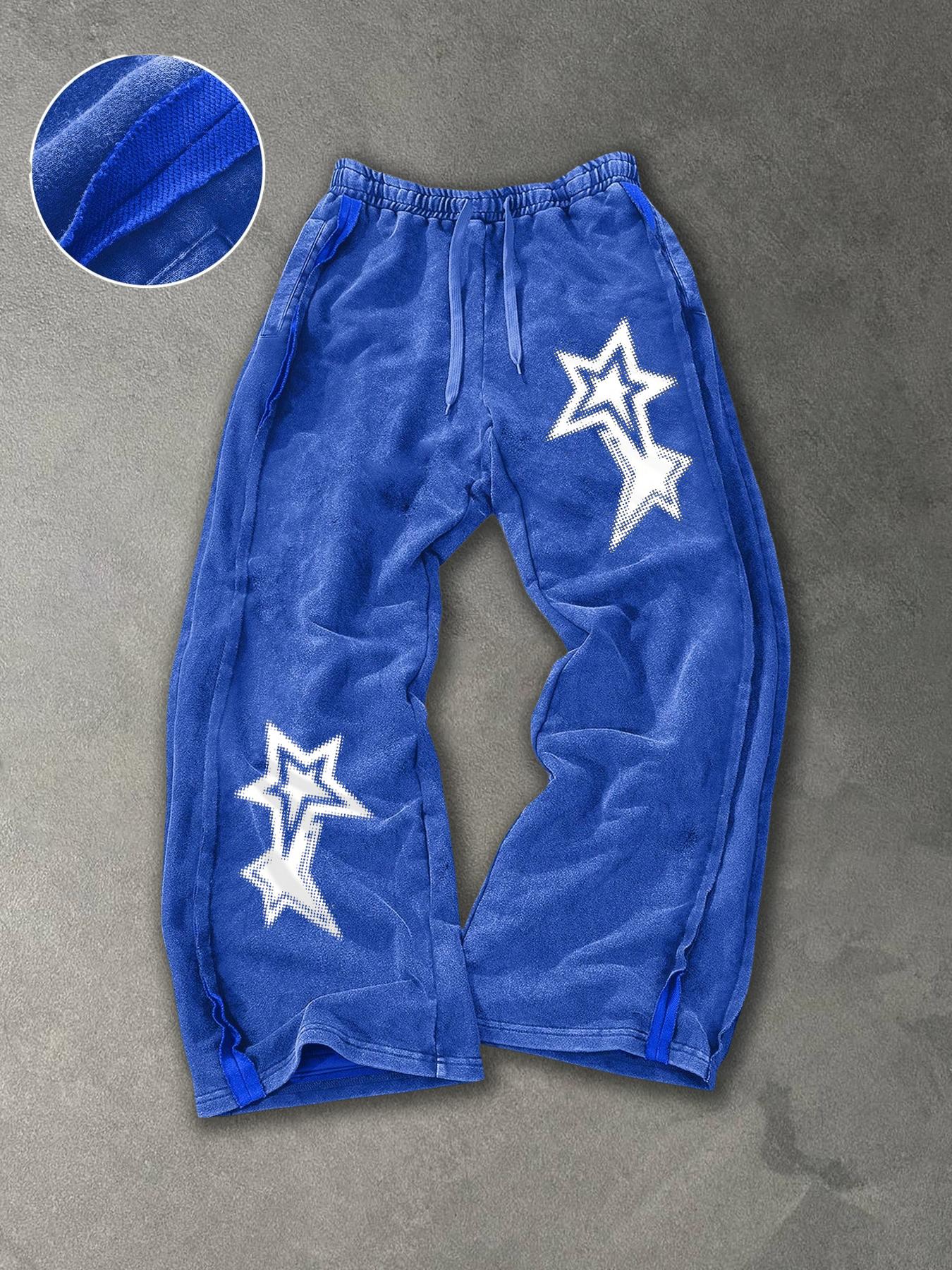 Men's Washed Cotton Straight Leg Pants, Star Print, Multiple Colors Available, Casual Fashion, Comfortable Fit, All Seasons Wear