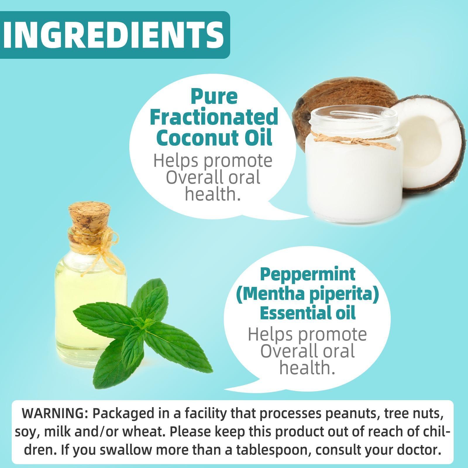 ALIVER 3-Piece Coconut Oil & Mint Mouthwash Set, including 237ml of Coconut Oil & Mint Mouthwash + 1 tongue scraper + 1 measuring cup. With a refreshing coconut oil and mint scent, it freshens breath, eliminates bad breath, and cleans teeth.